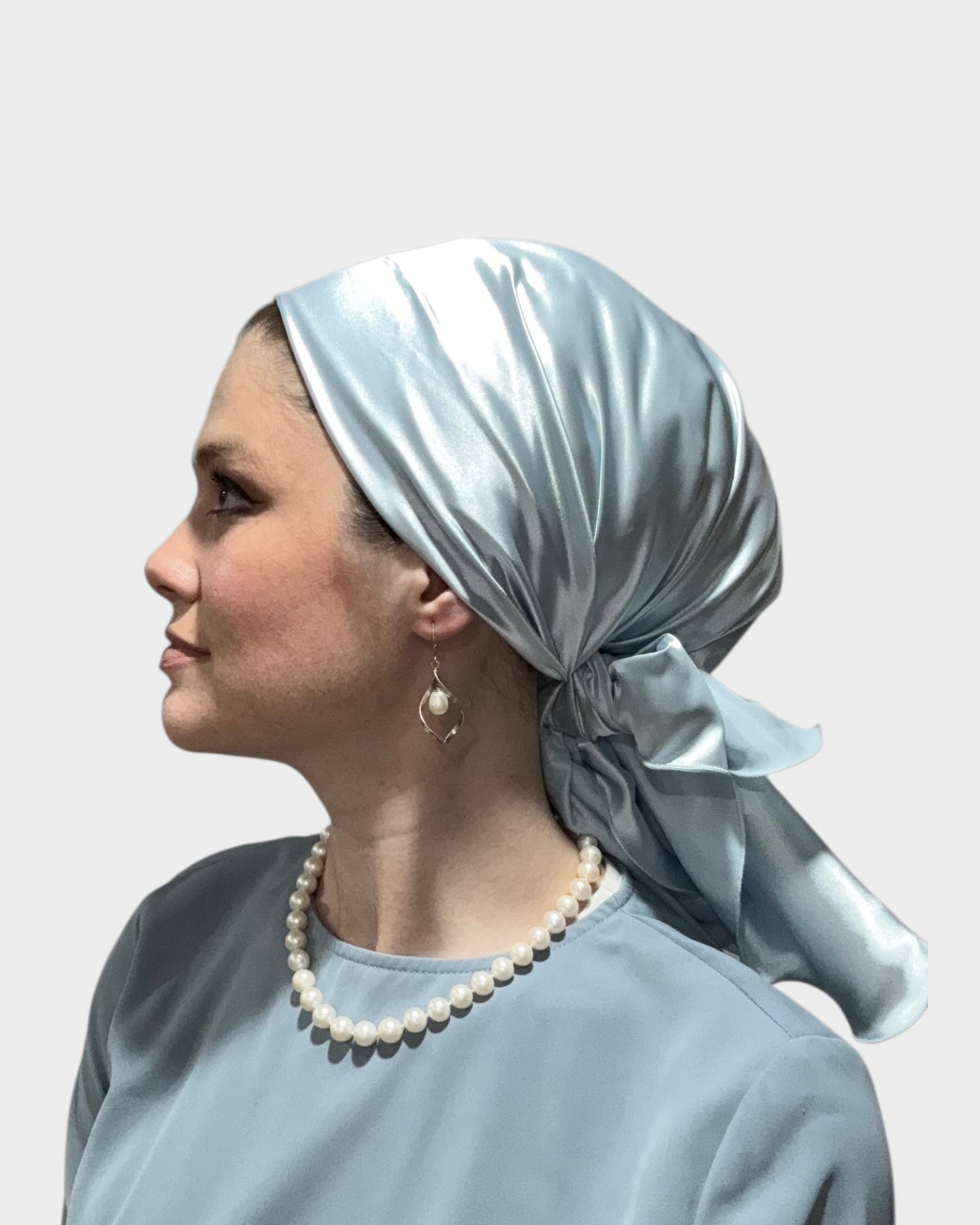 Rinati Light Blue Silky Solid Scarf with Scrunchie