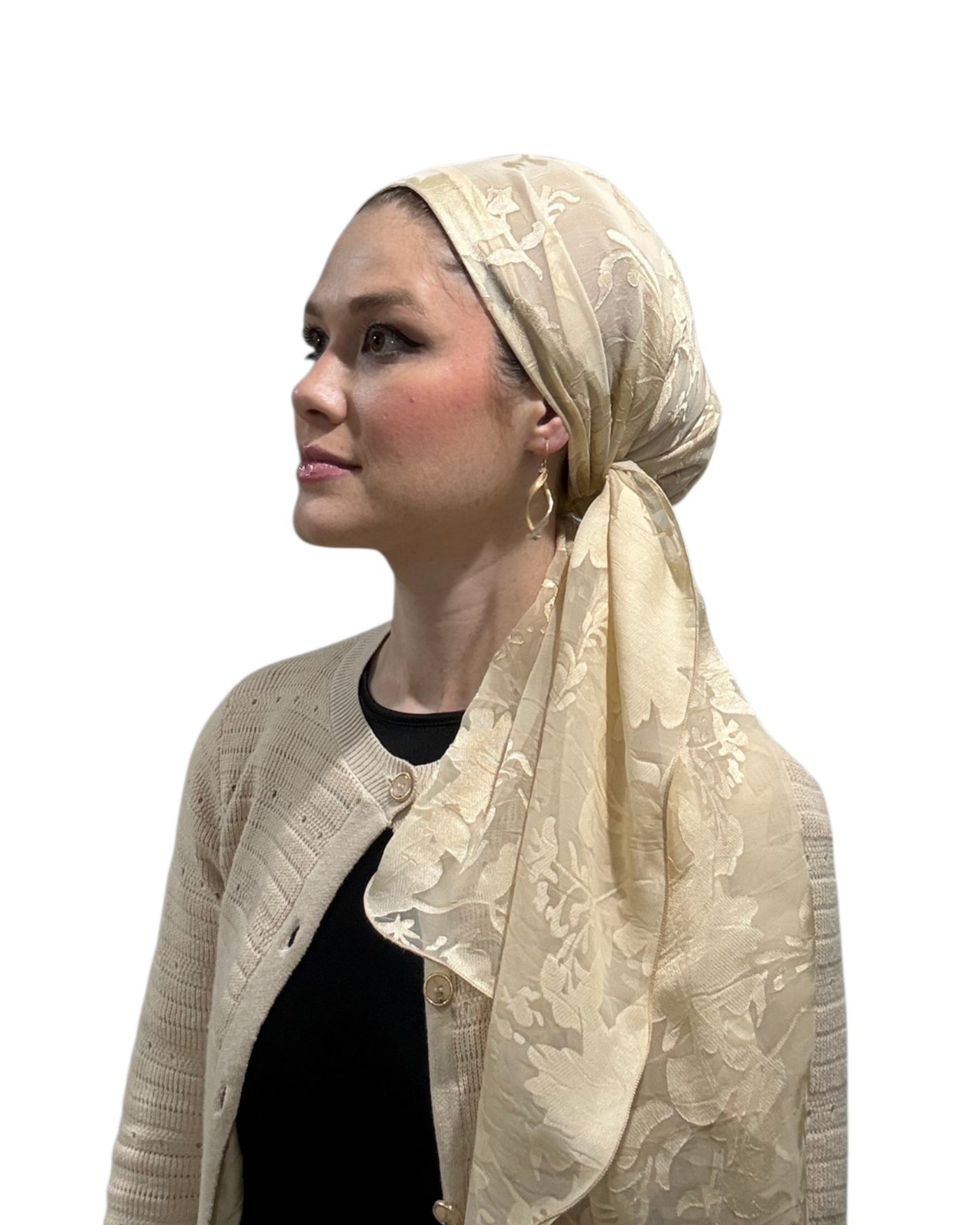 Rinati Lakel Nude Lace Long Scarf with Scrunchie