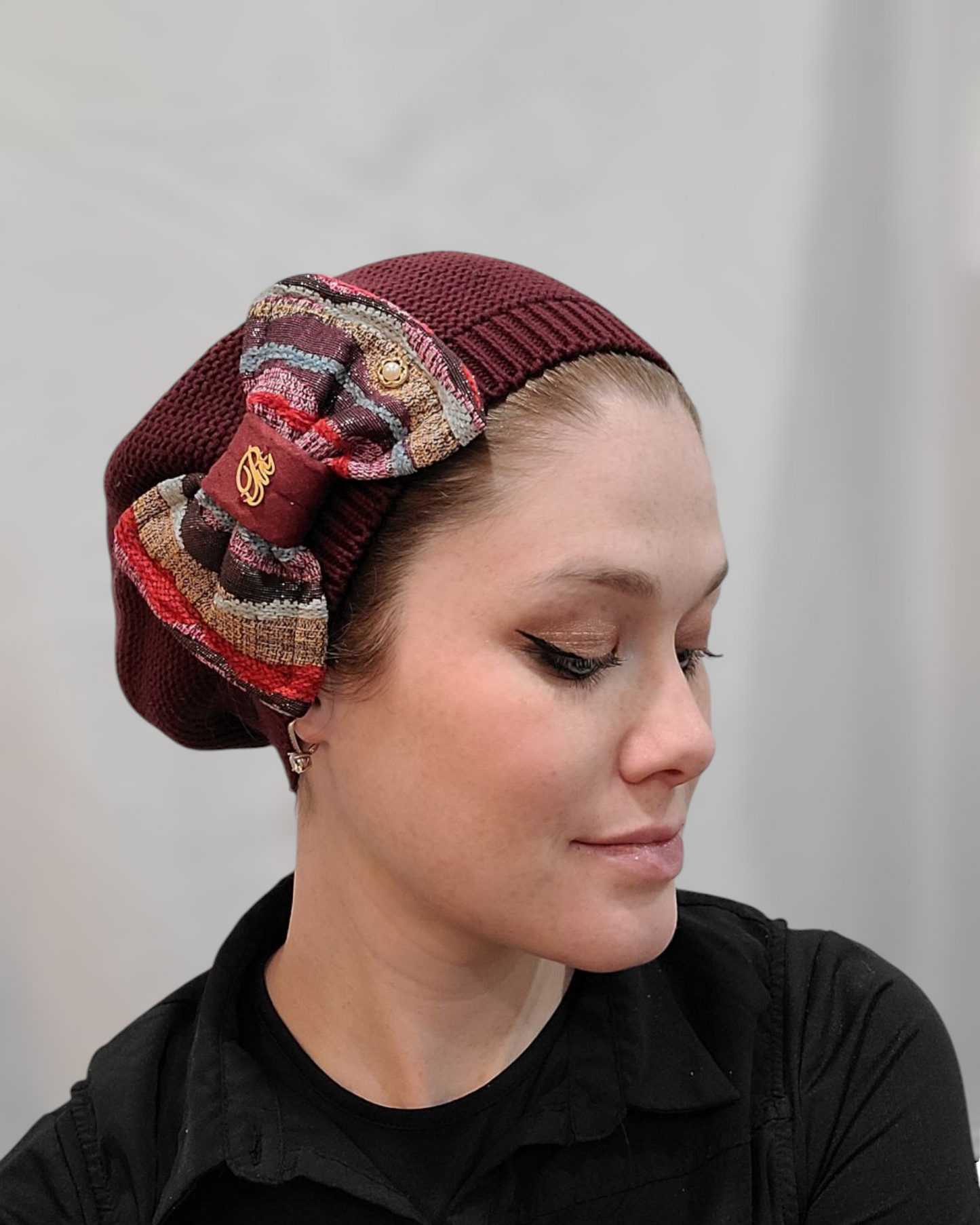 Large Burgundy Cotton French Beret - Keter Hayofi Mitpachot