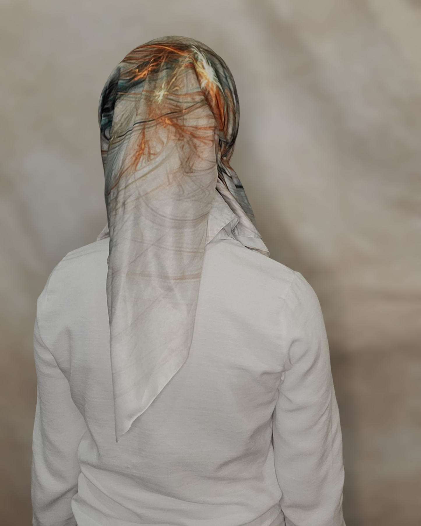 Teal & Caramel Swirls Satin Square Scarf - Keter Hayofi Mitpachot