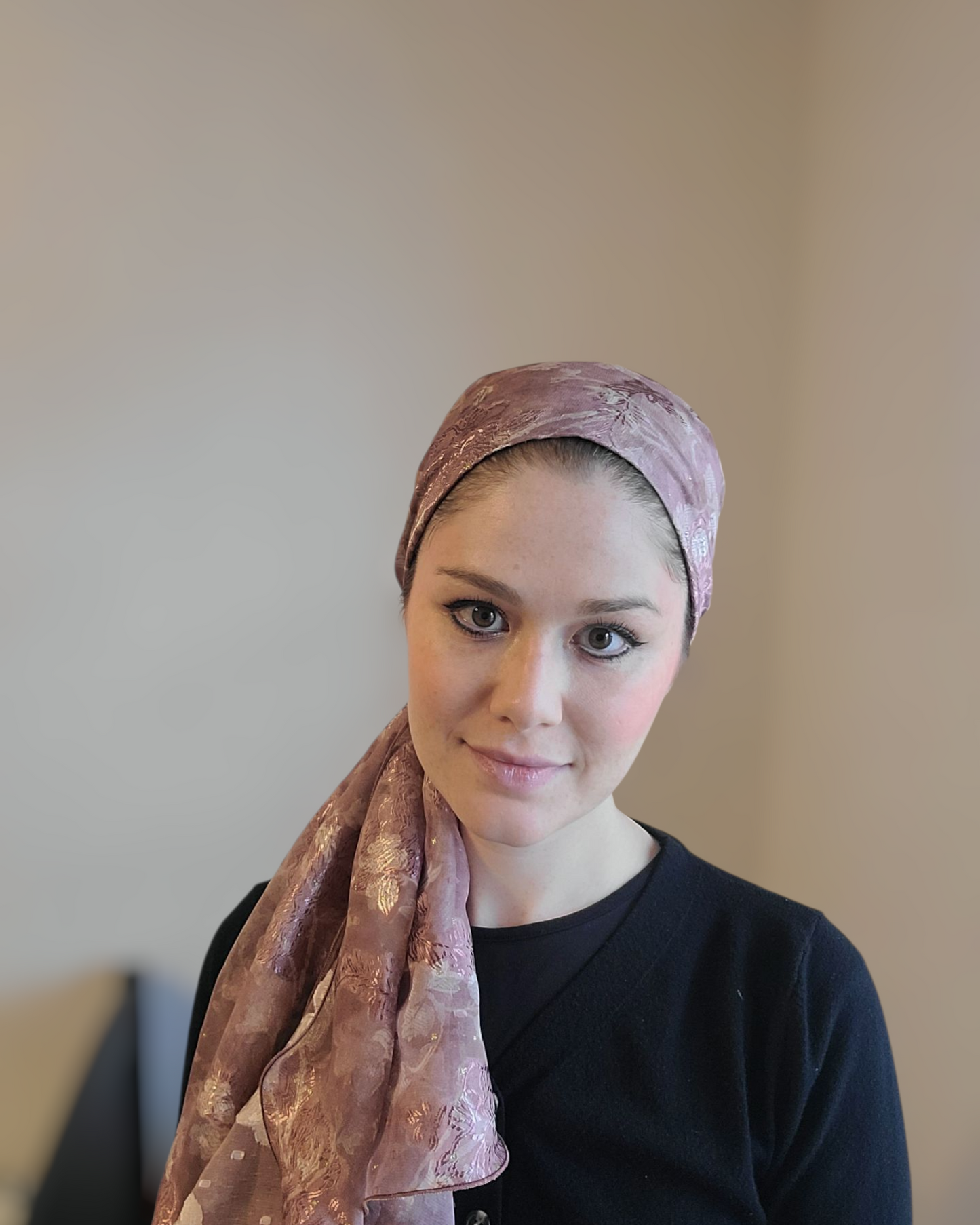 Rinati Blush Pink Long Scarf with Scrunchie - Keter Hayofi Mitpachot