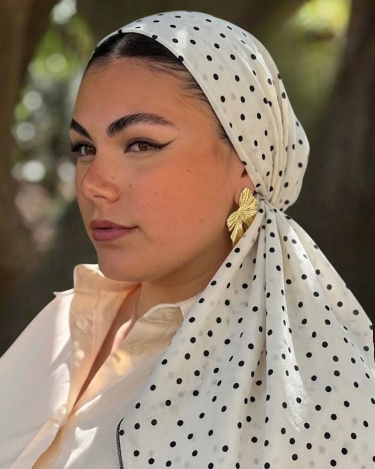 Rinati Autumn Polka Dot Long Scarf with Scrunchie
