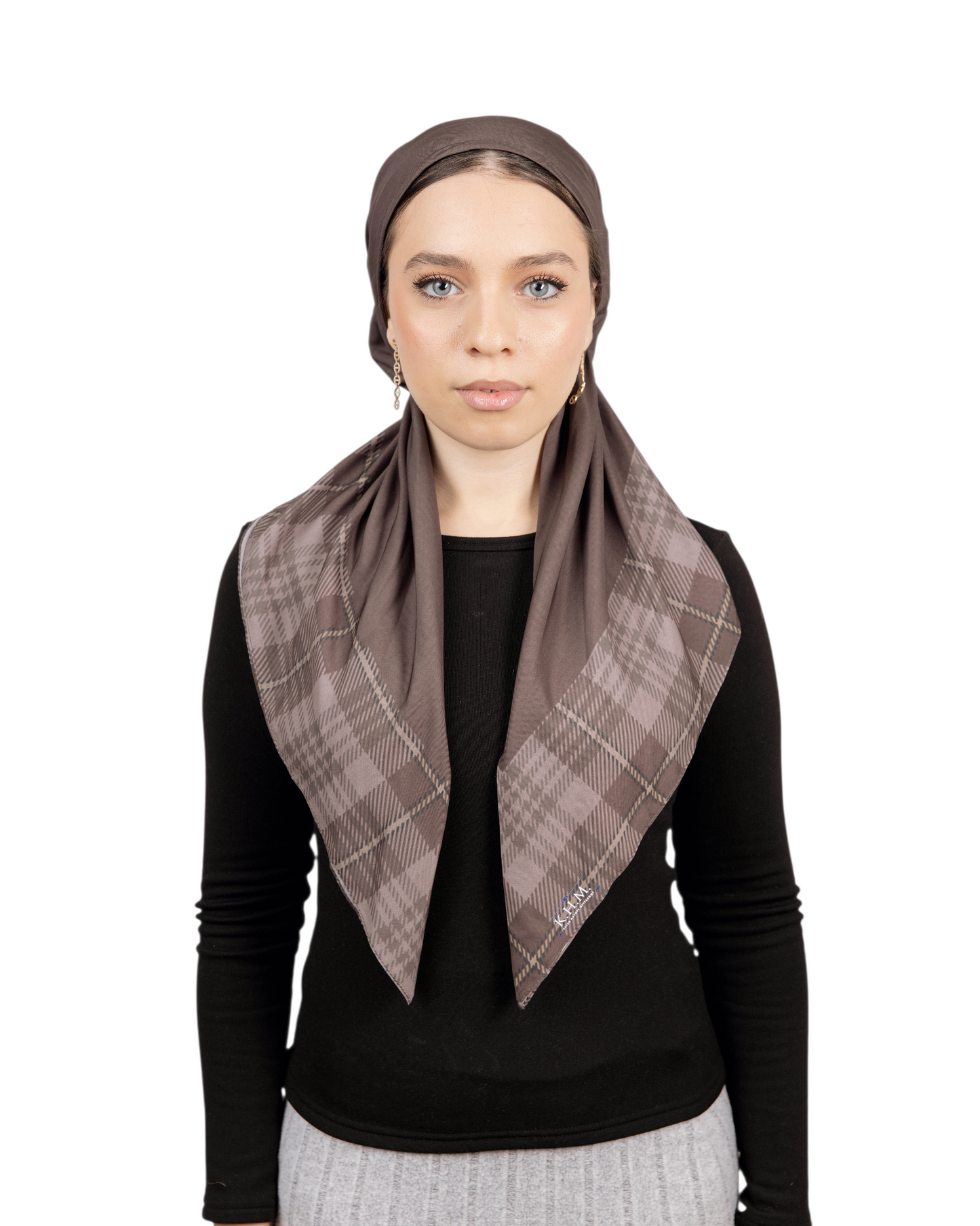 Brown Plaid Pretied Scarf - Keter Hayofi Mitpachot