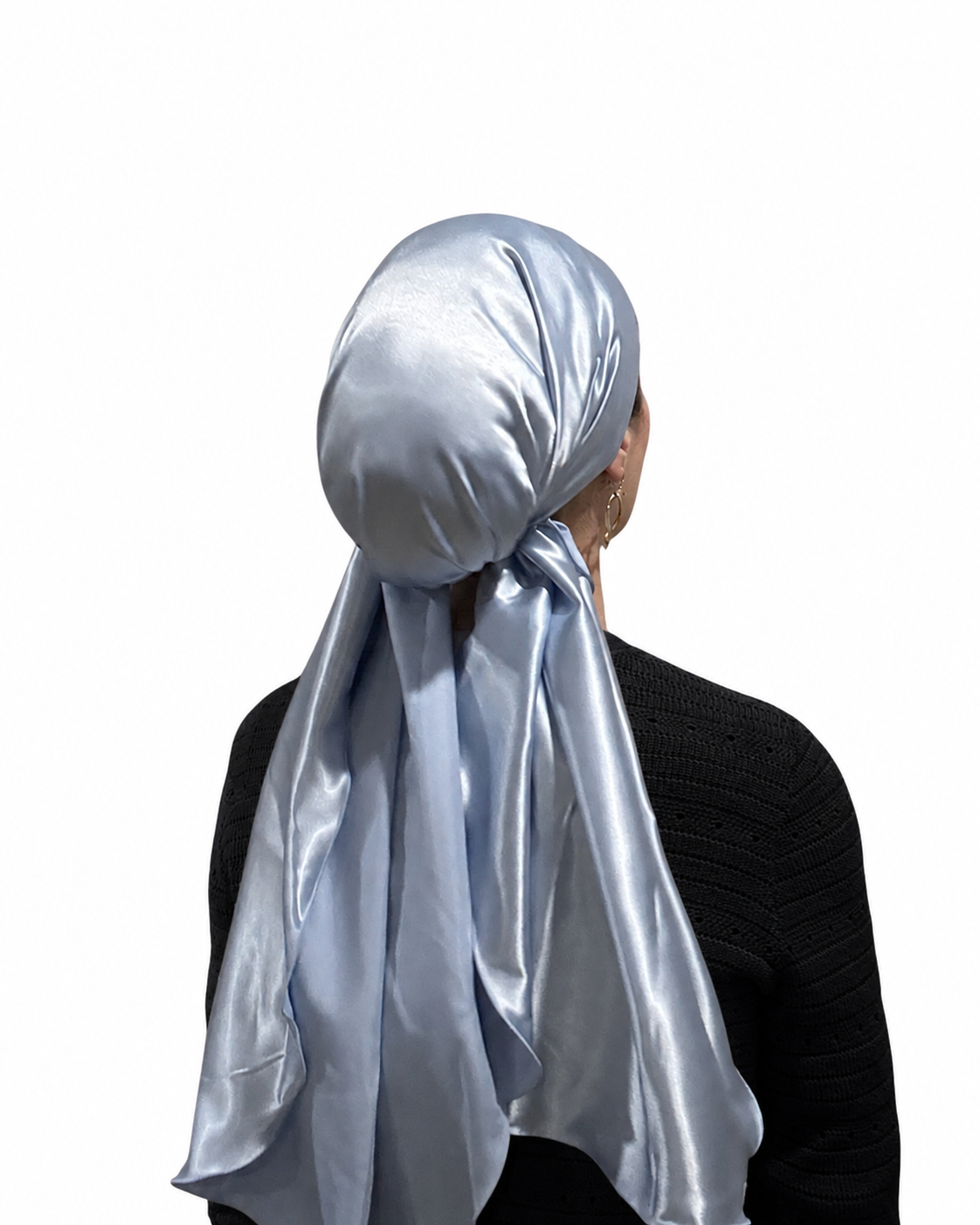 Rinati Light Blue Silky Solid Scarf with Scrunchie - Keter Hayofi Mitpachot