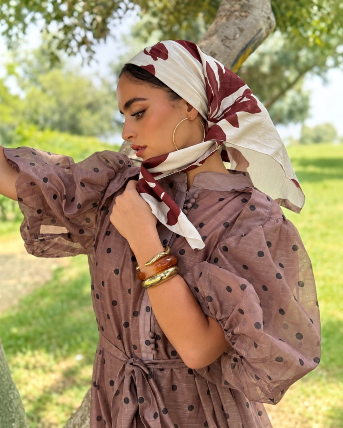 Rinati Burgundy Flower Triangle Scarf