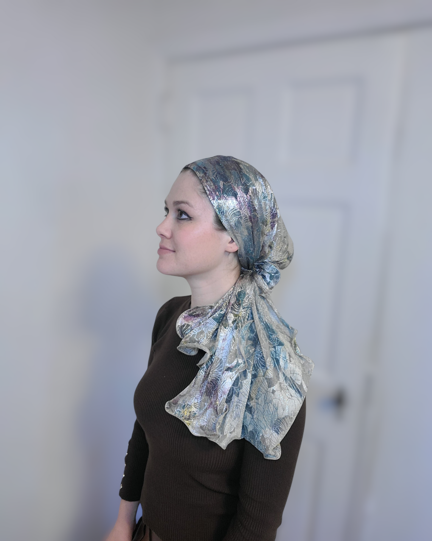 Rinati Multicolor Floral Long Scarf with Scrunchie - Keter Hayofi Mitpachot