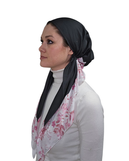 Ebony Pink Petals Square Scarf - Keter Hayofi Mitpachot