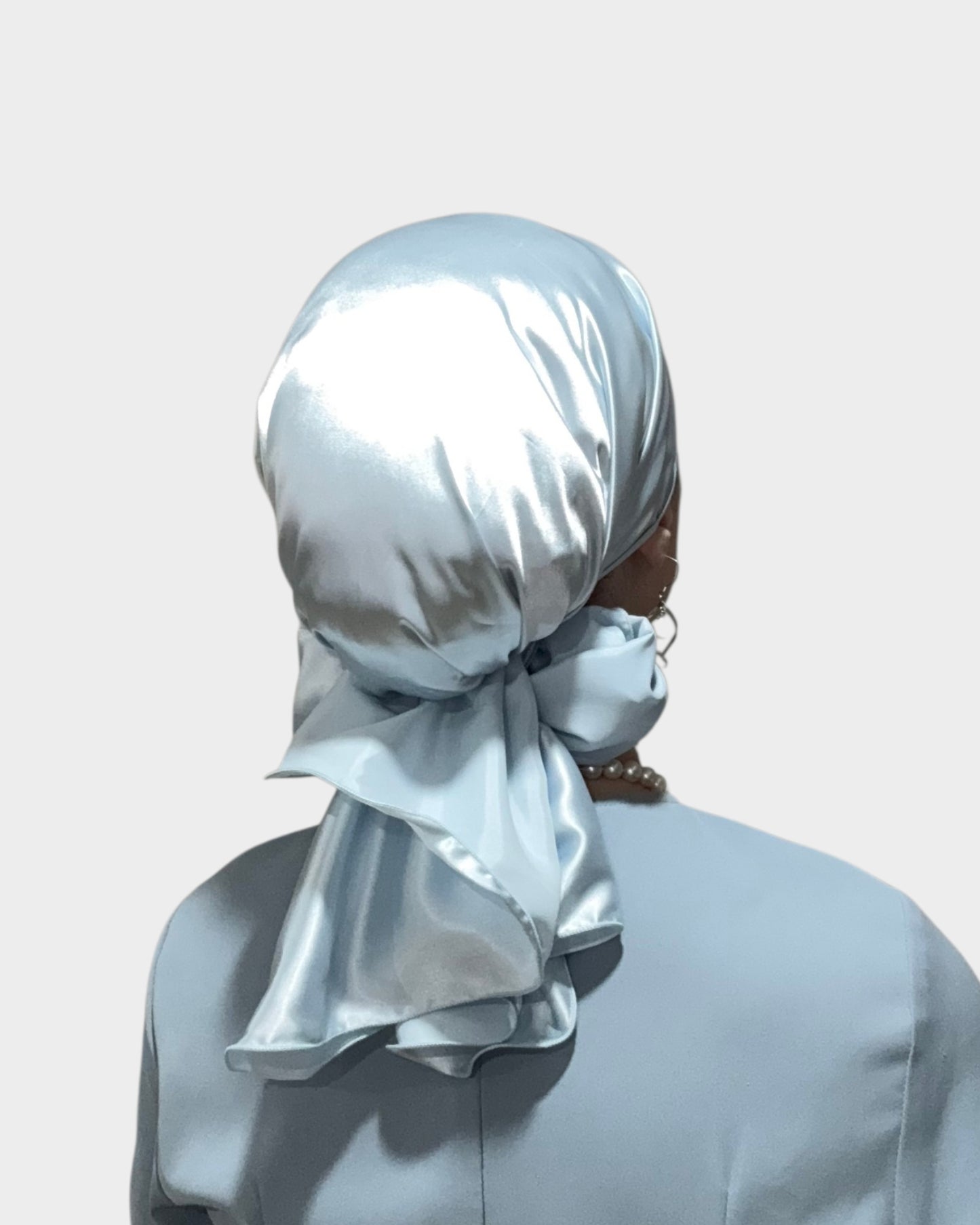 Rinati Light Blue Silky Solid Scarf with Scrunchie