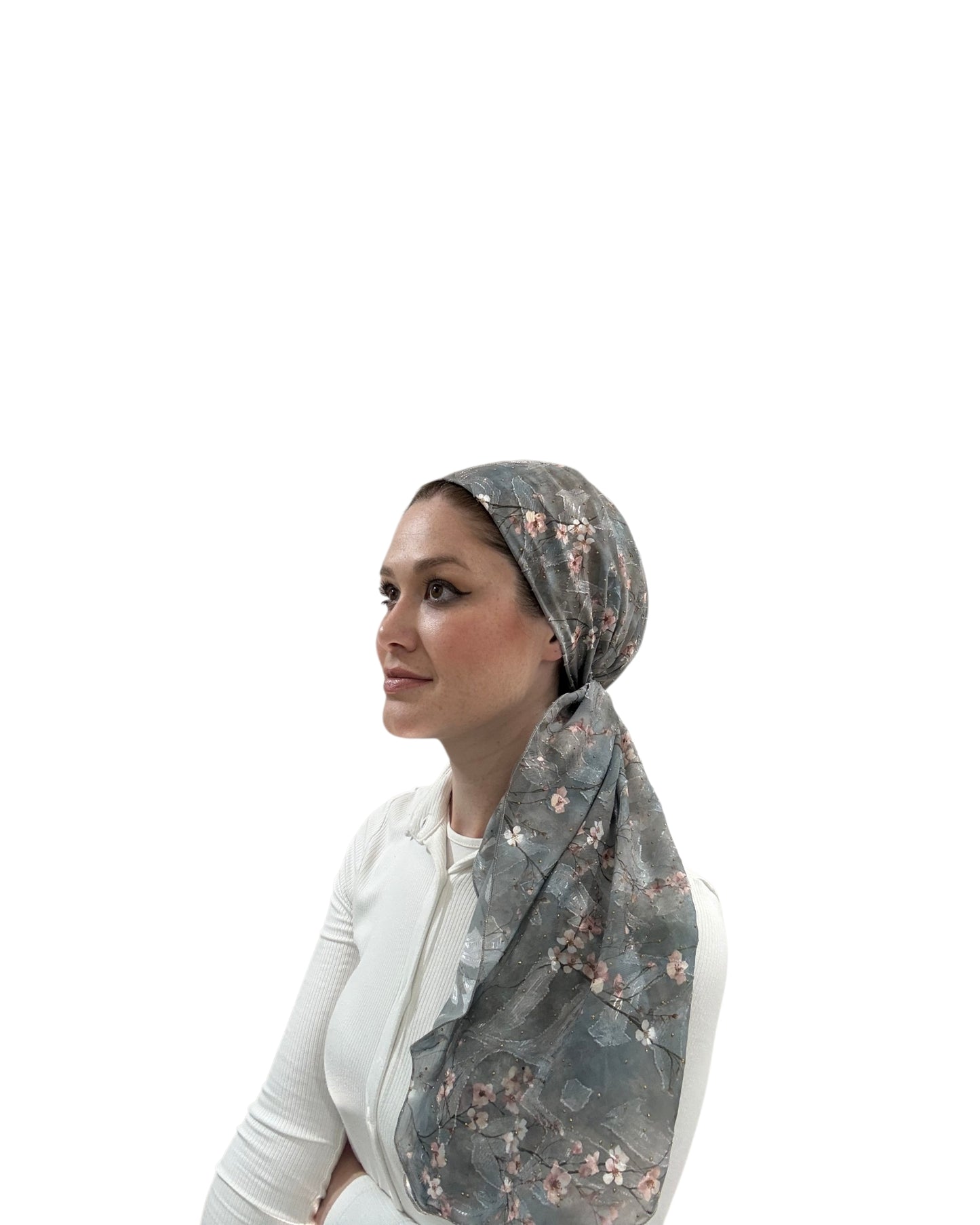 Rinati Grey Floral Long Scarf With Rhinestones