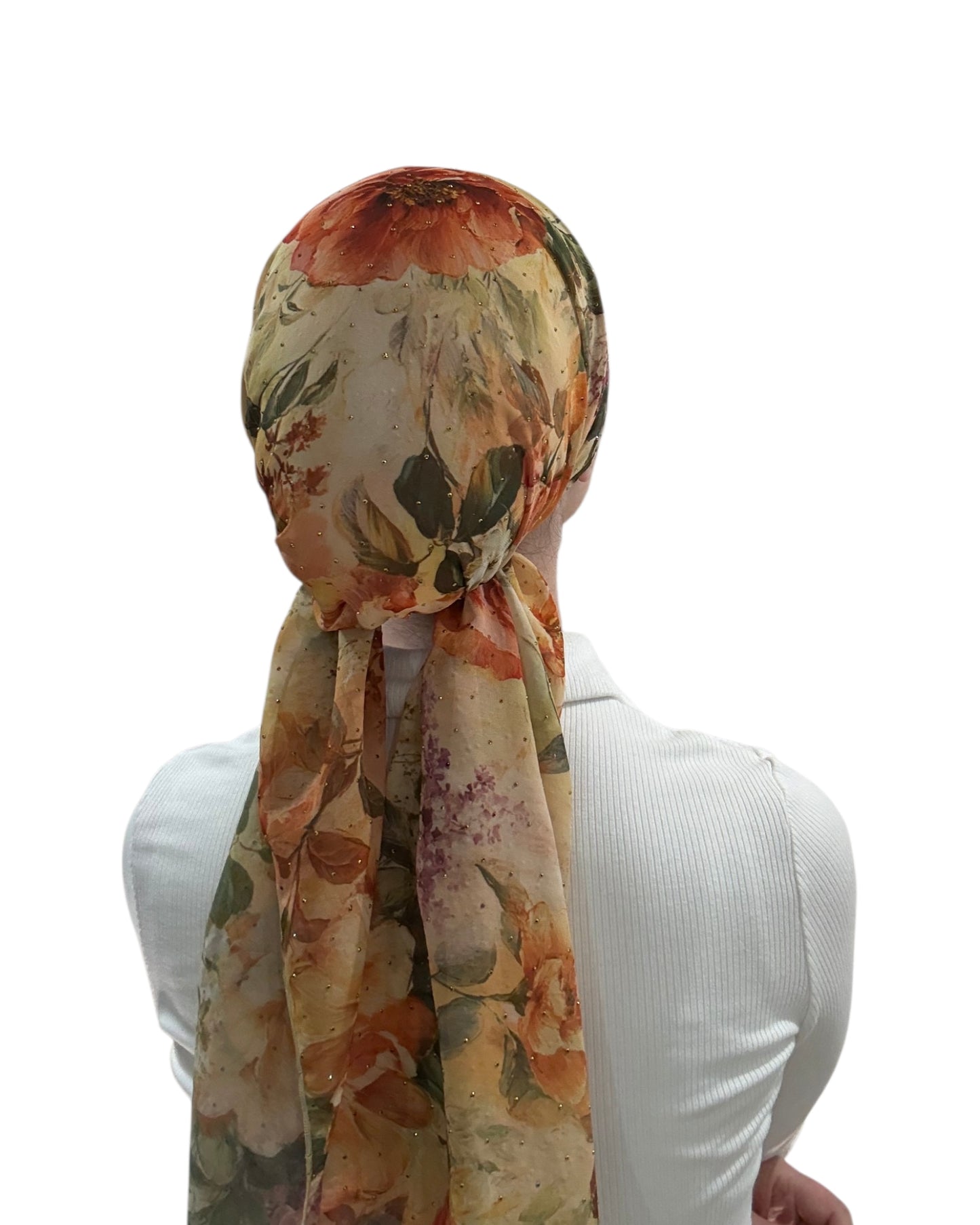Rinati Summer Floral Long Scarf With Rhinestones