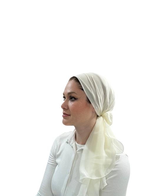Rinati Lakel Cream Scarf with Scrunchie - Keter Hayofi Mitpachot