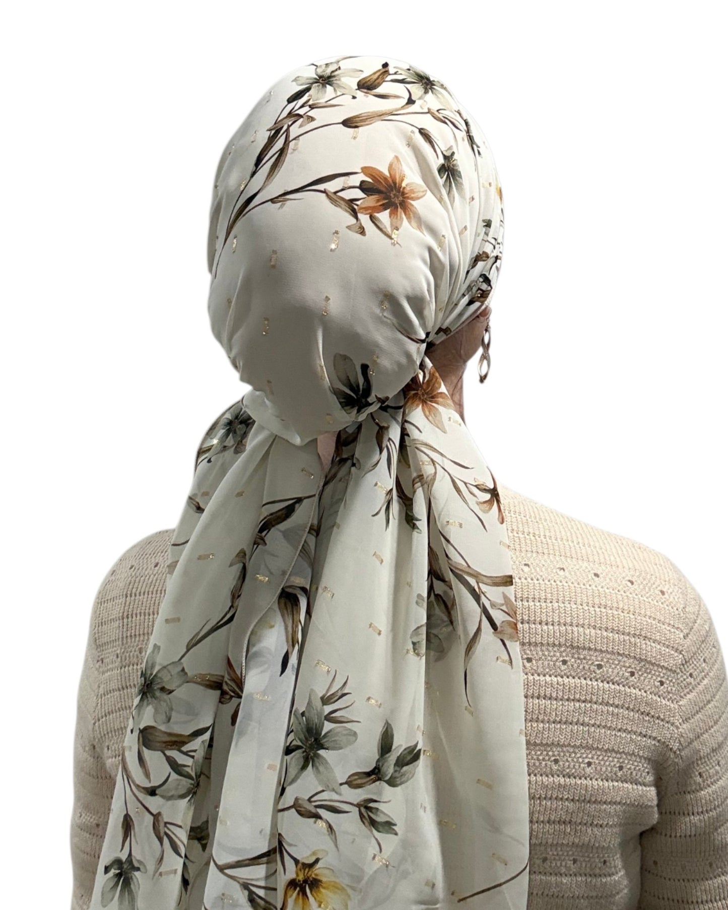 Rinati Lakel Cream Floral Long Scarf with Scrunchie