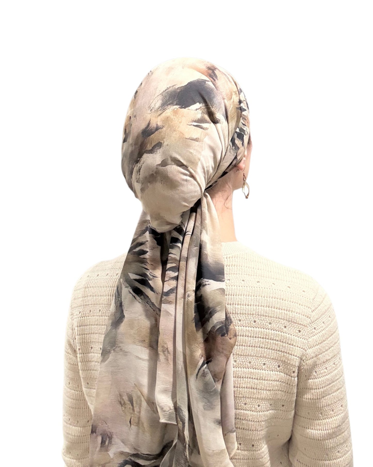 Rinati Lakel Beige/Green Long Scarf with Scrunchie