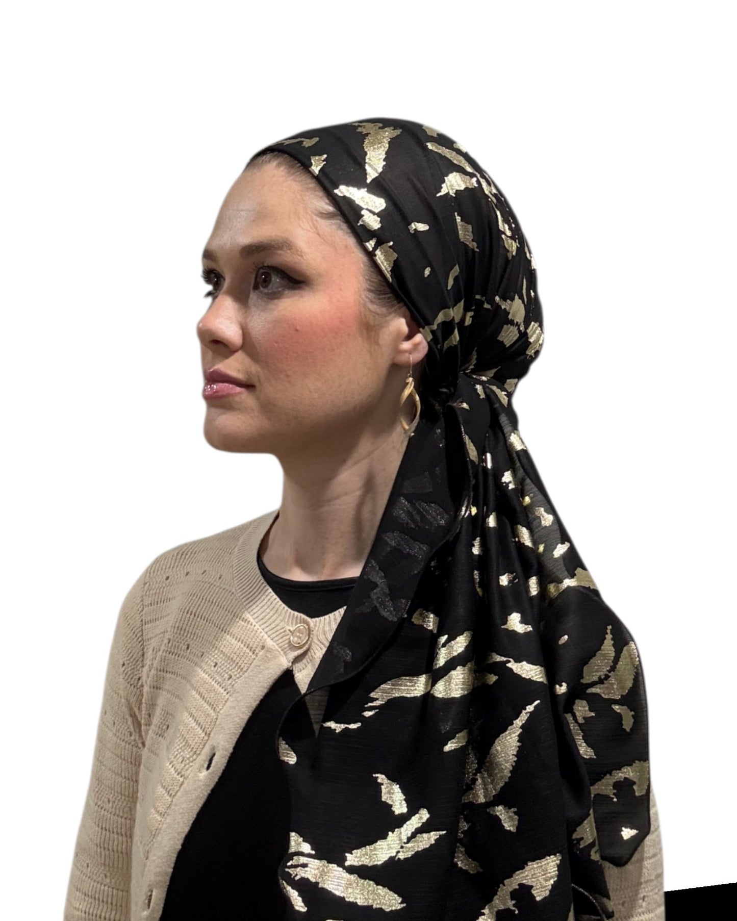 Rinati Lakel Black/Gold Long Scarf with Scrunchie