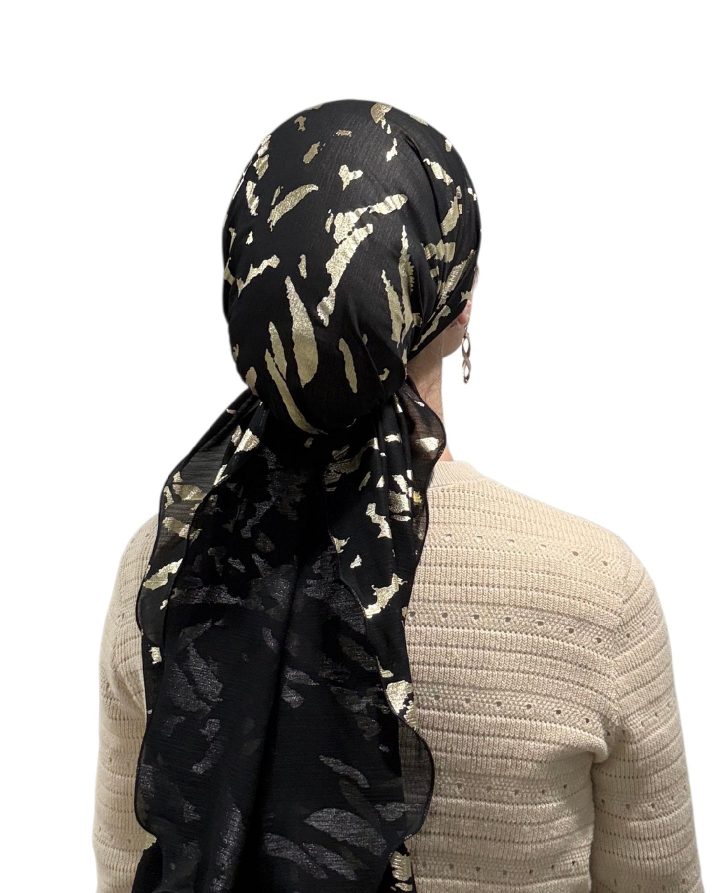 Rinati Lakel Black/Gold Long Scarf with Scrunchie