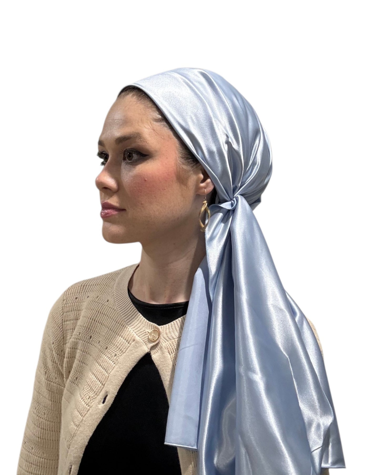 Rinati Light Blue Silky Solid Scarf with Scrunchie