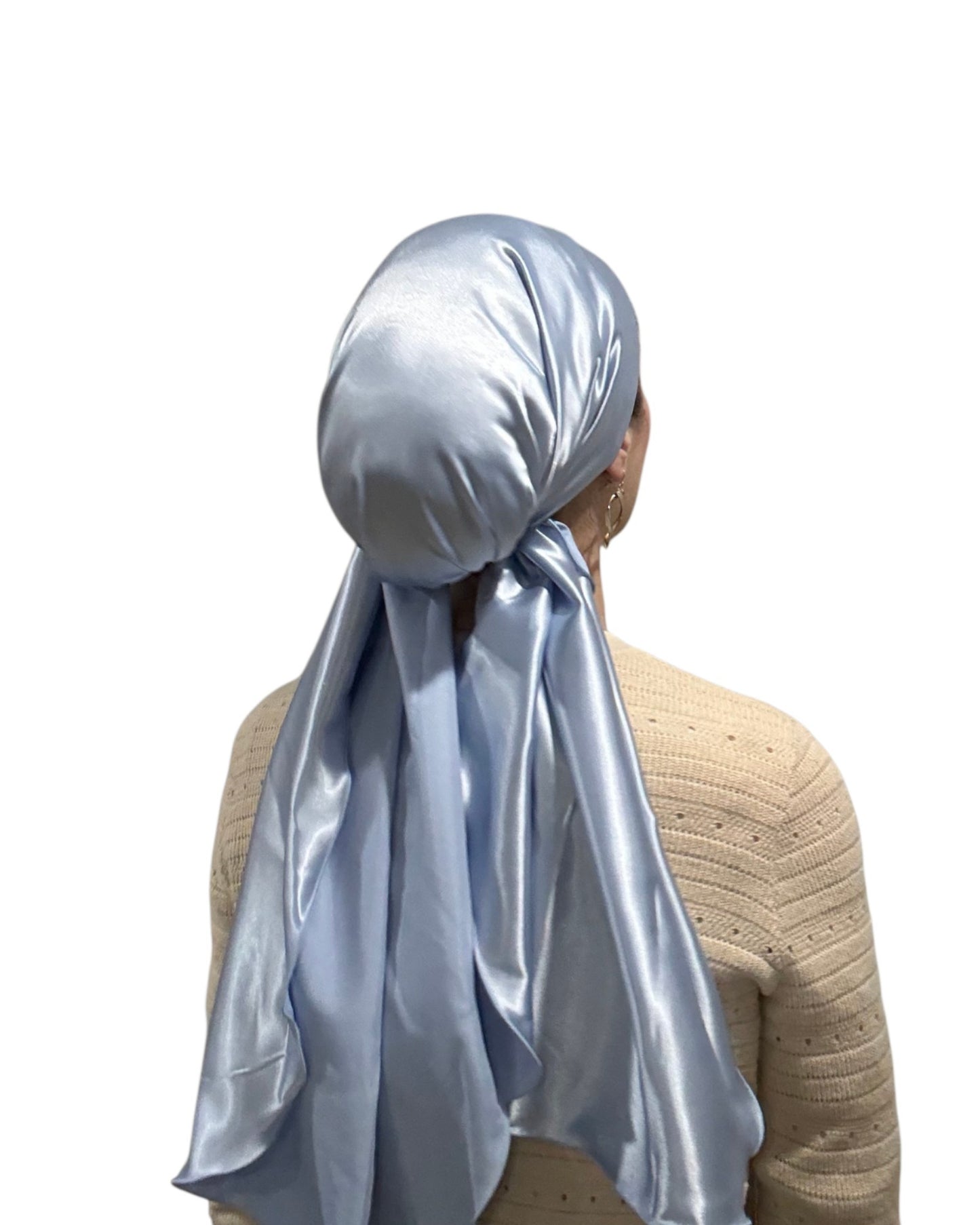 Rinati Light Blue Silky Solid Scarf with Scrunchie