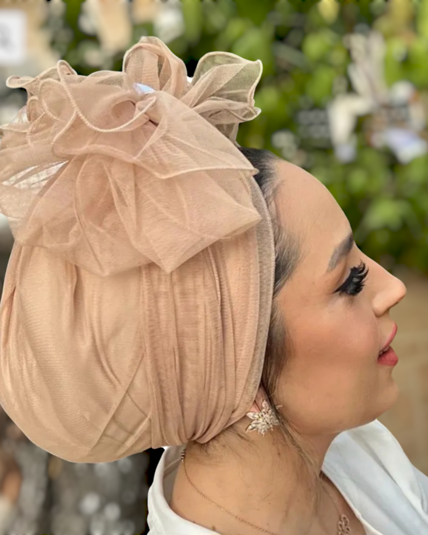 Elegant Turban Hat with Tulle - Keter Hayofi Mitpachot