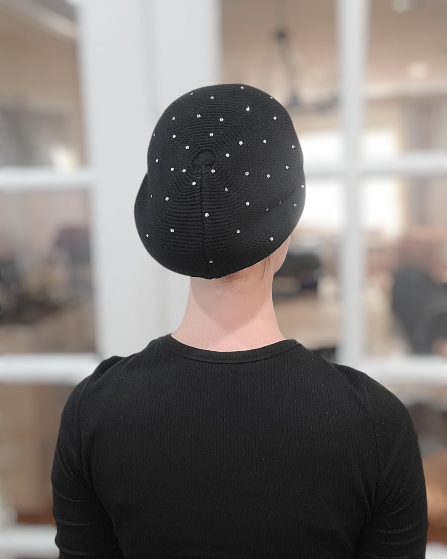 Standard Size Cotton Beret with Rhinestones - Keter Hayofi Mitpachot