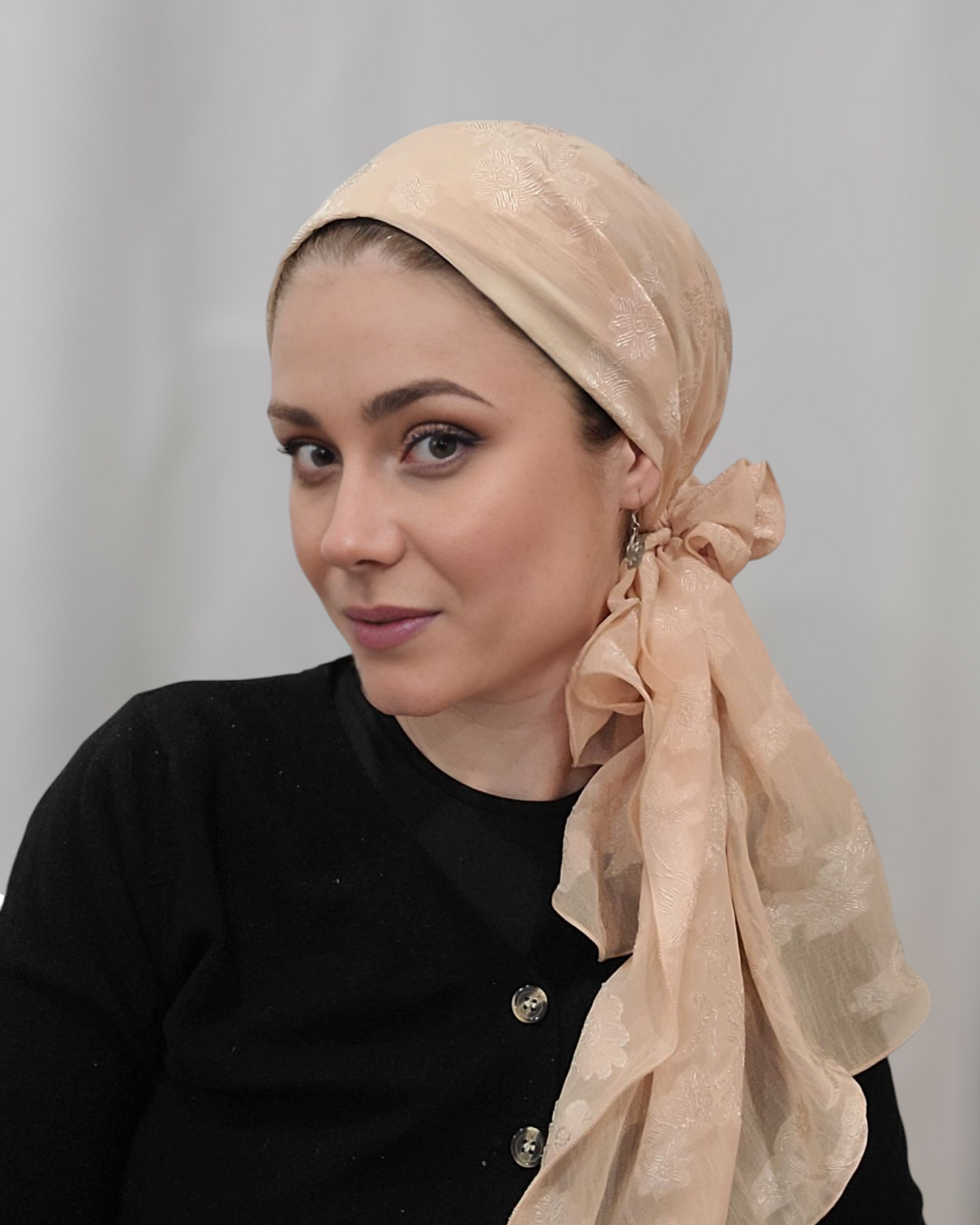 Rinati Lakel Beige Long Scarf with Scrunchie