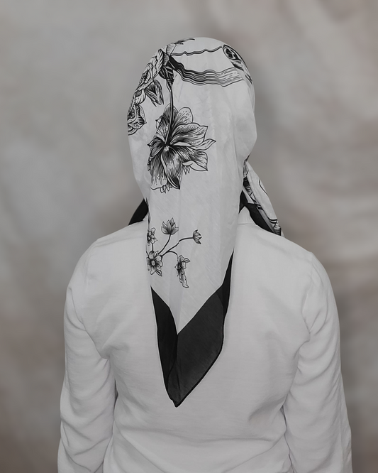 Vintage Pretied Scarf With Black Borders