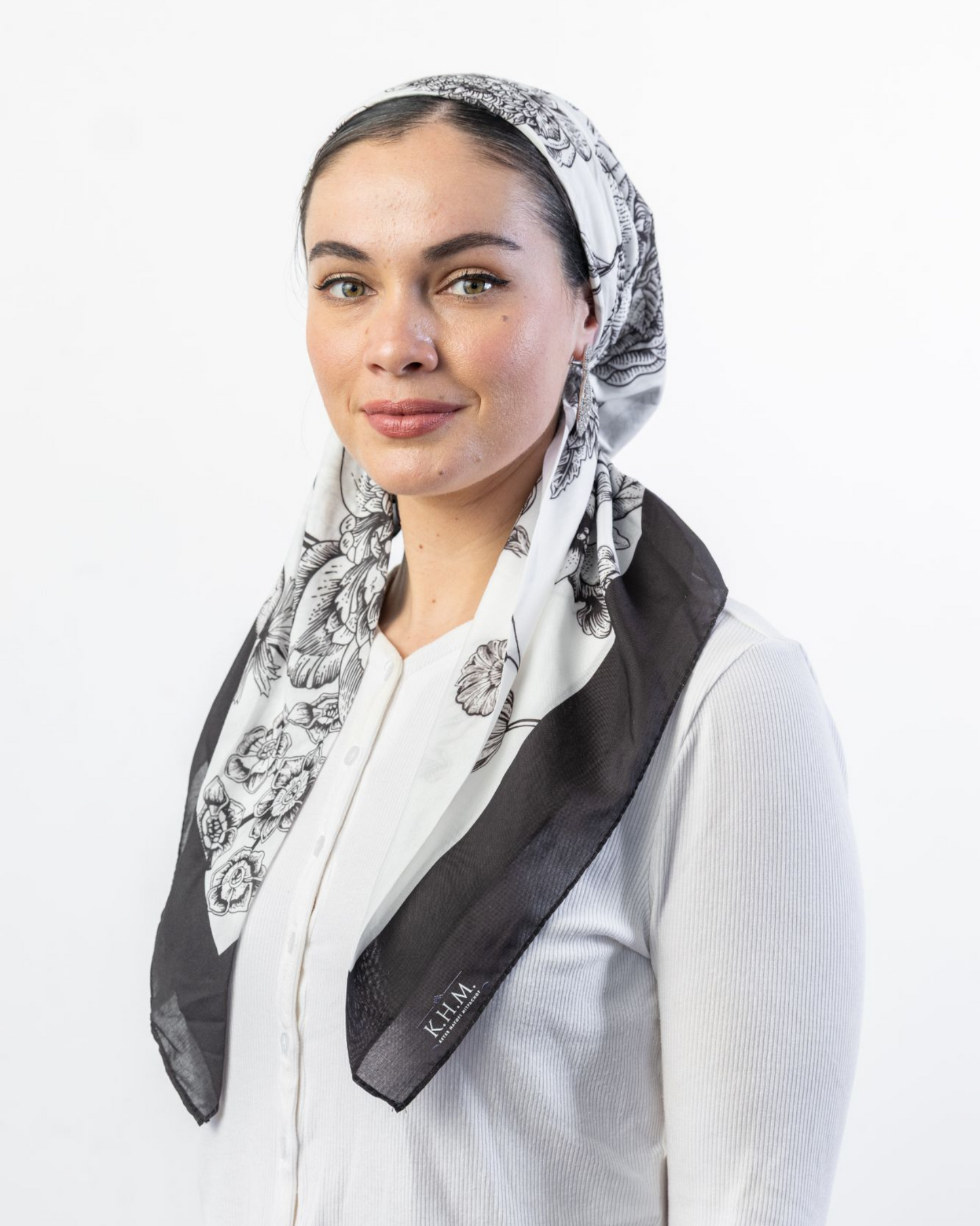 Vintage Pretied Scarf With Black Borders