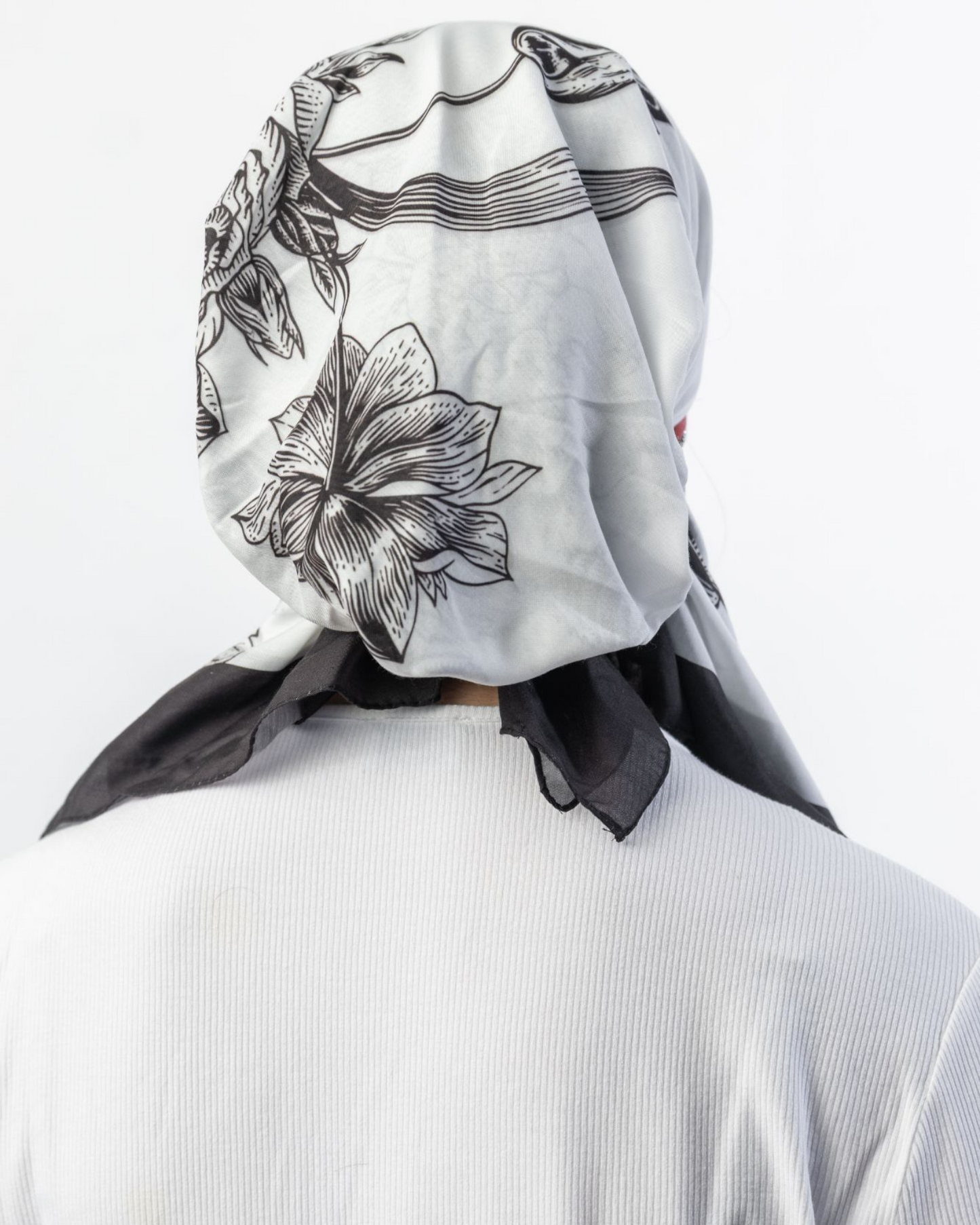 Vintage Pretied Scarf With Black Borders