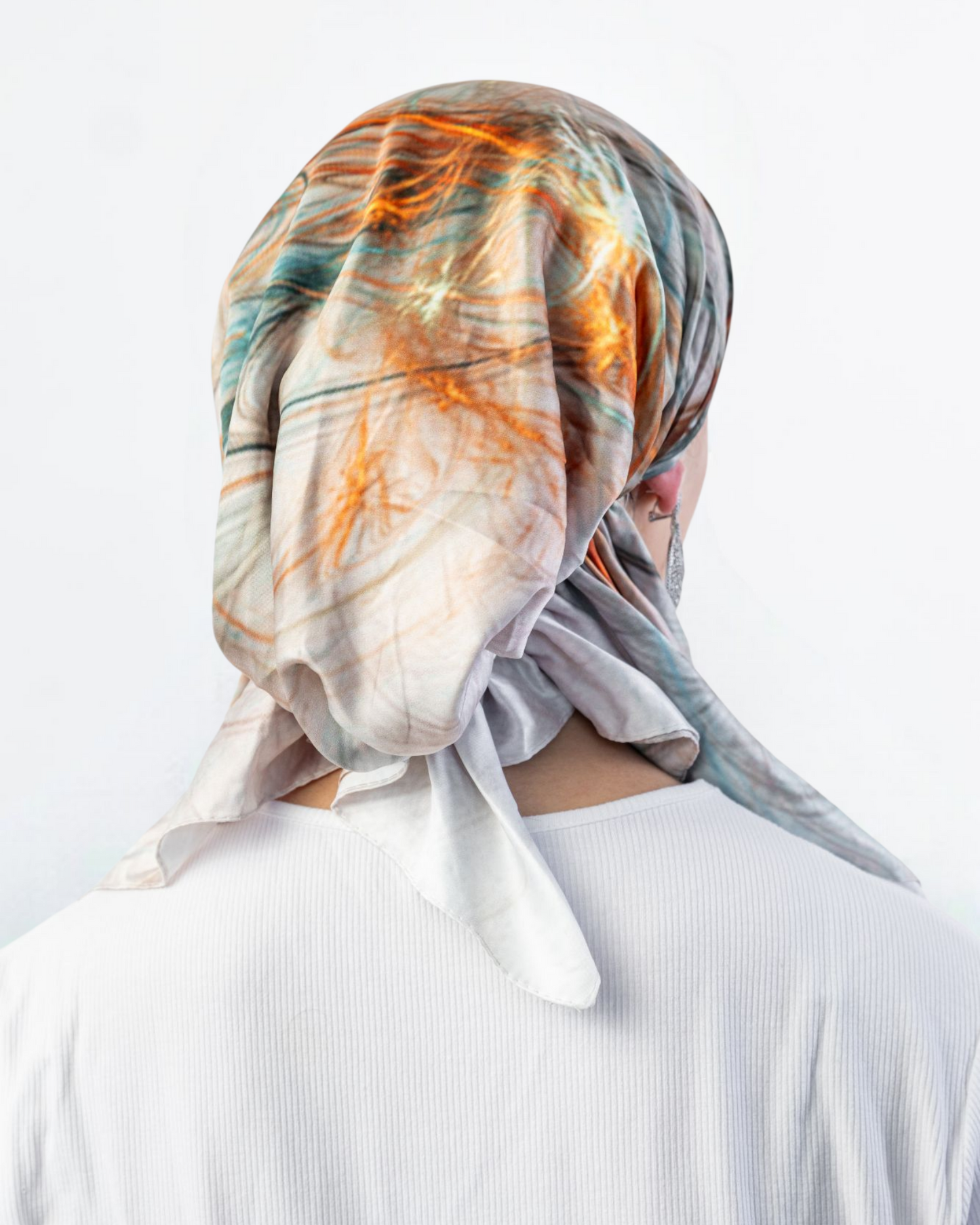 Teal & Caramel Swirls Pretied Adjustable Scarf