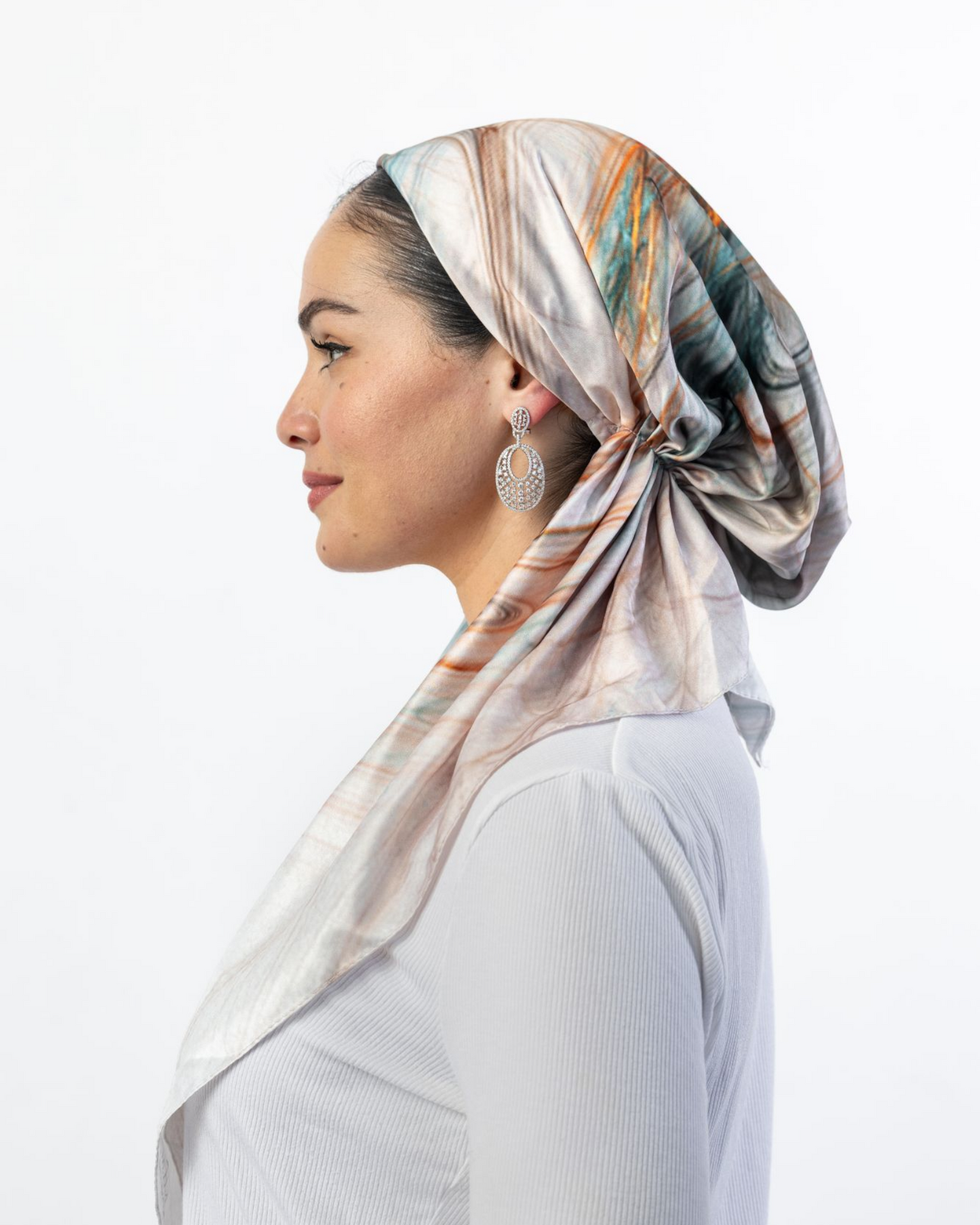 Teal & Caramel Swirls Pretied Adjustable Scarf