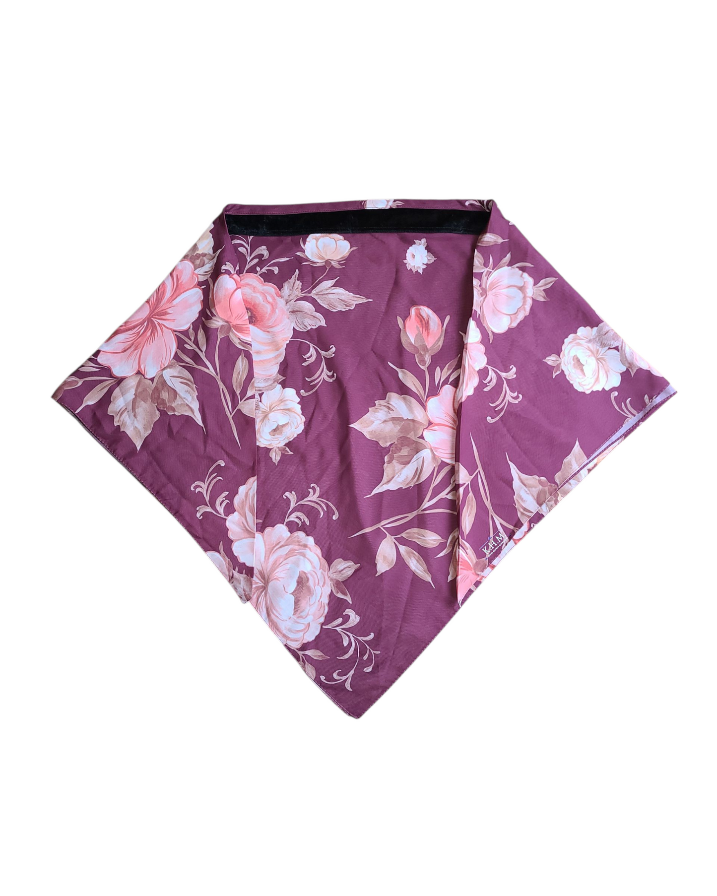 Burgundy Blossom Triangle Scarf With Grip - Keter Hayofi Mitpachot