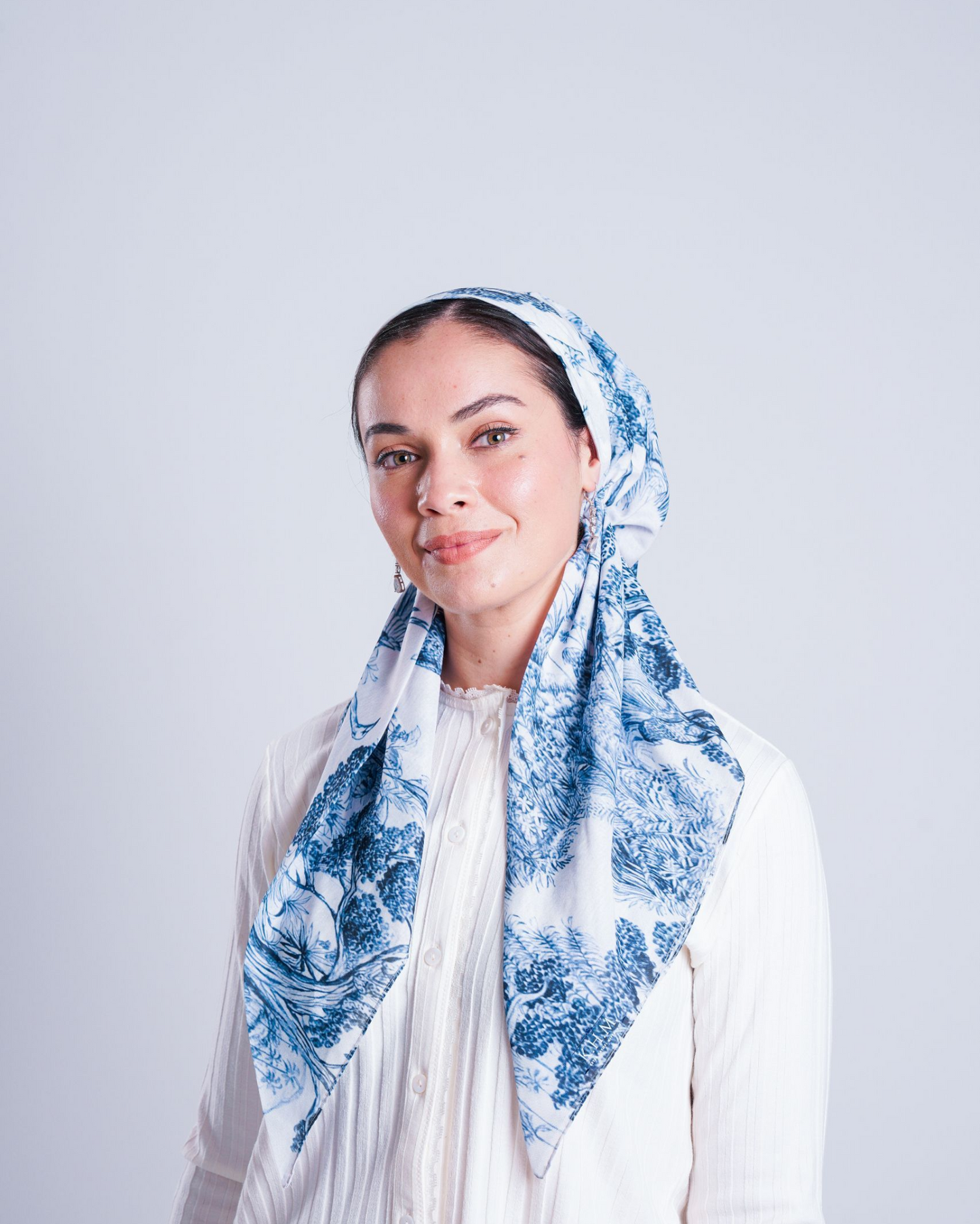 Navy Blue Toile Pretied Scarf
