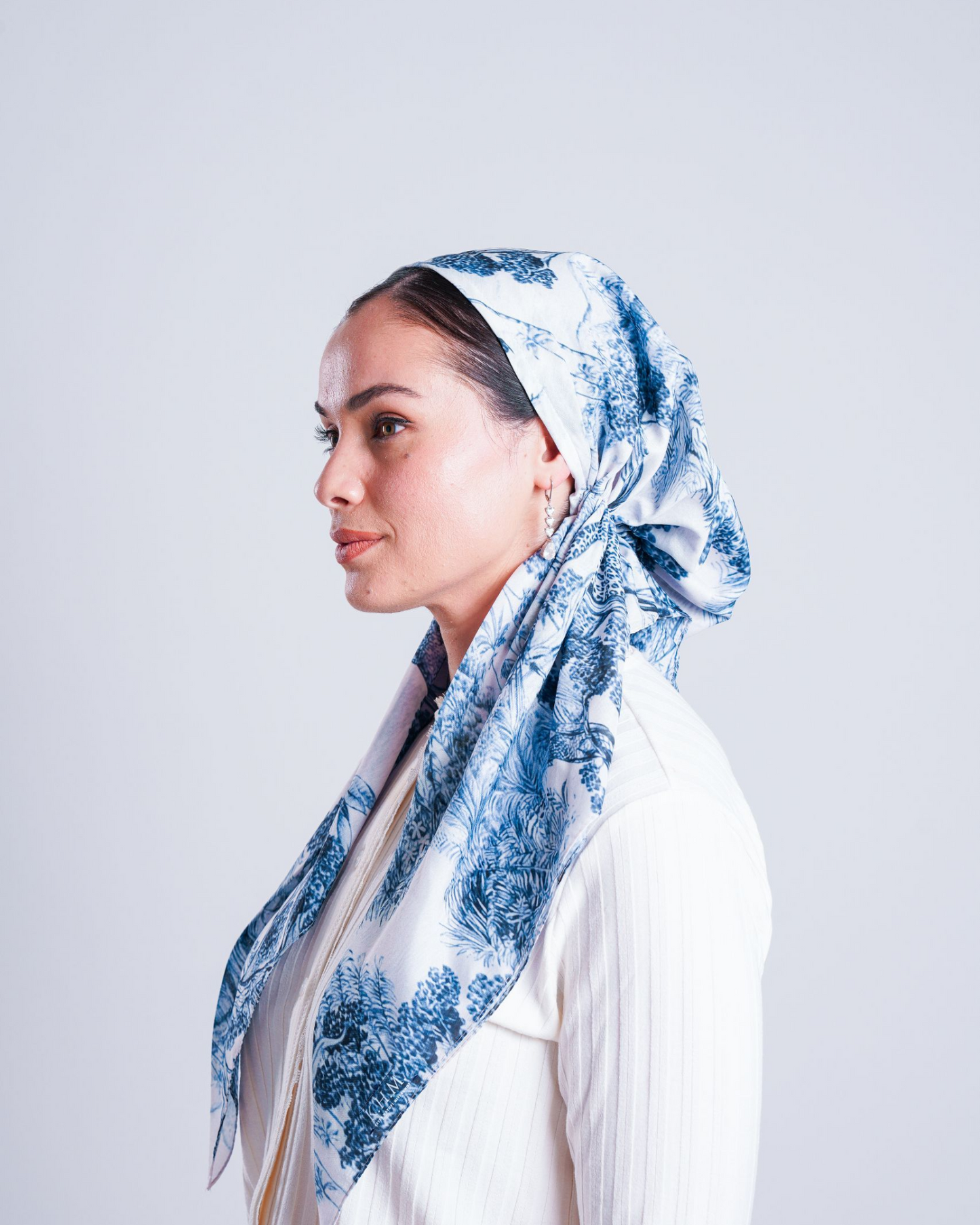 Navy Blue Toile Pretied Scarf