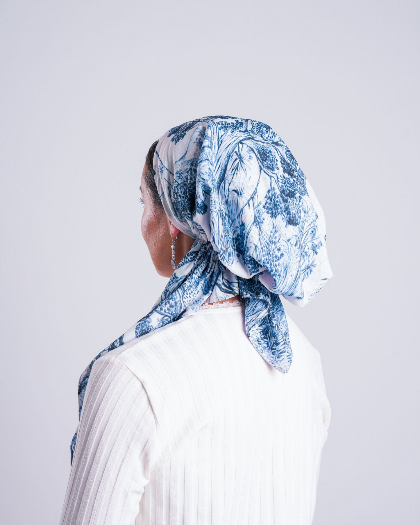 Navy Blue Toile Pretied Scarf