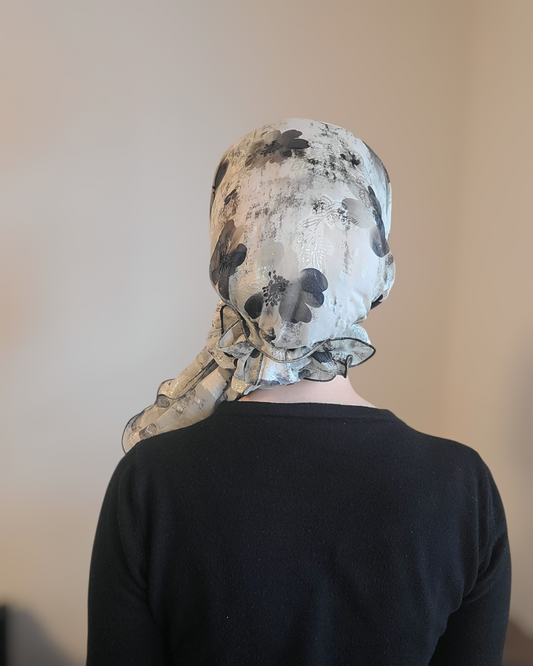 Rinati Cream/Black Printed Long Scarf with Scrunchie