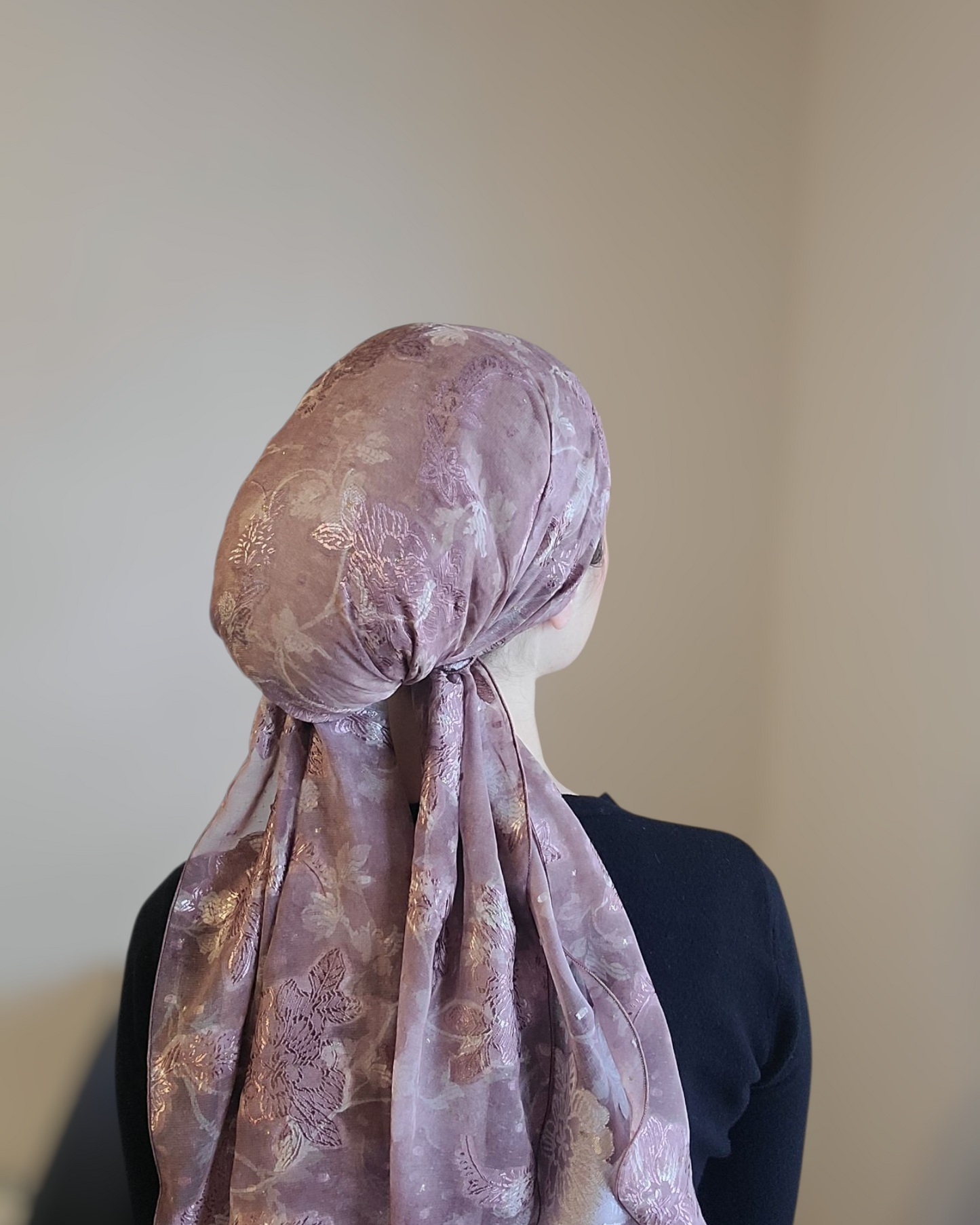 Rinati Blush Pink Long Scarf with Scrunchie - Keter Hayofi Mitpachot