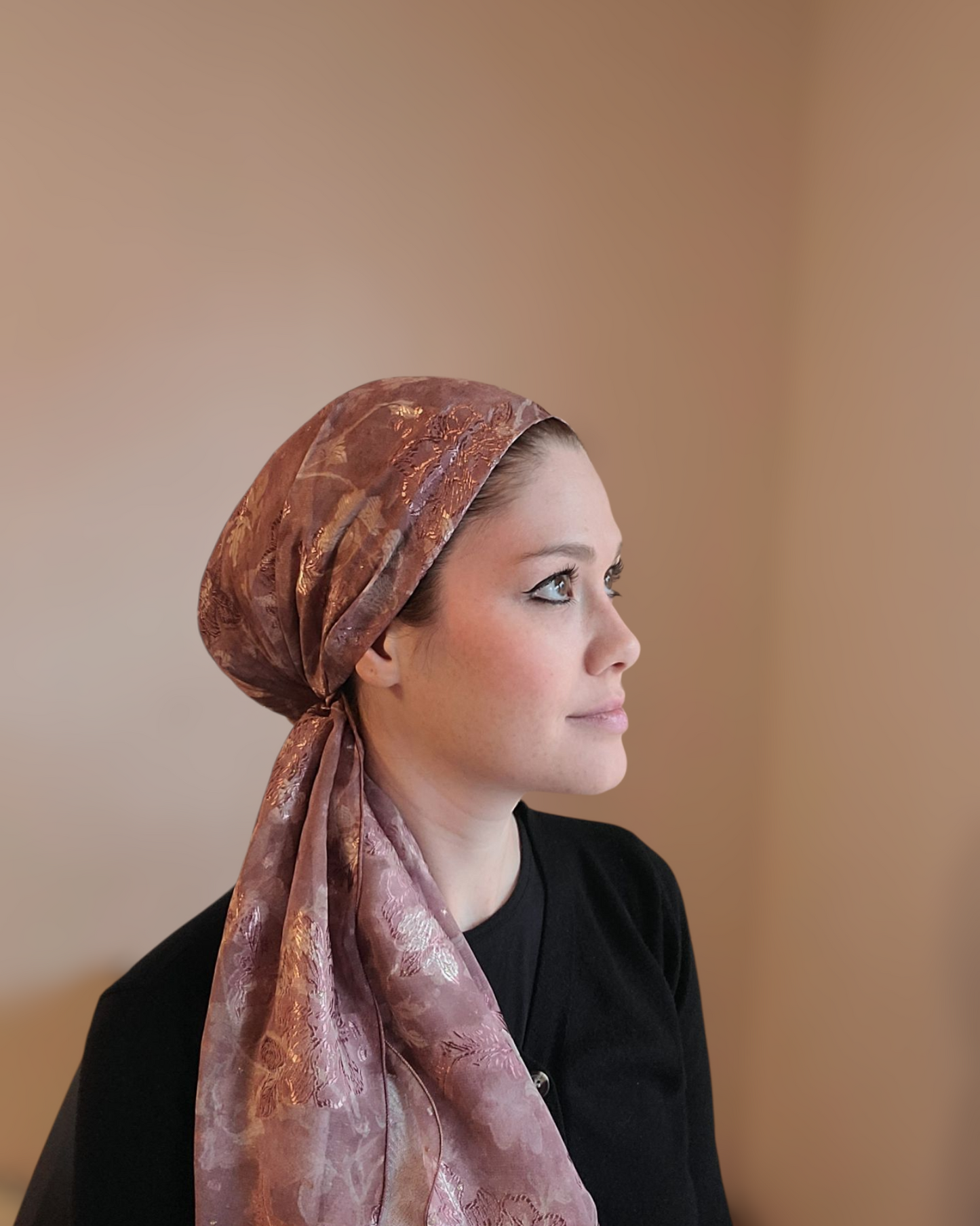 Rinati Blush Pink Long Scarf with Scrunchie - Keter Hayofi Mitpachot