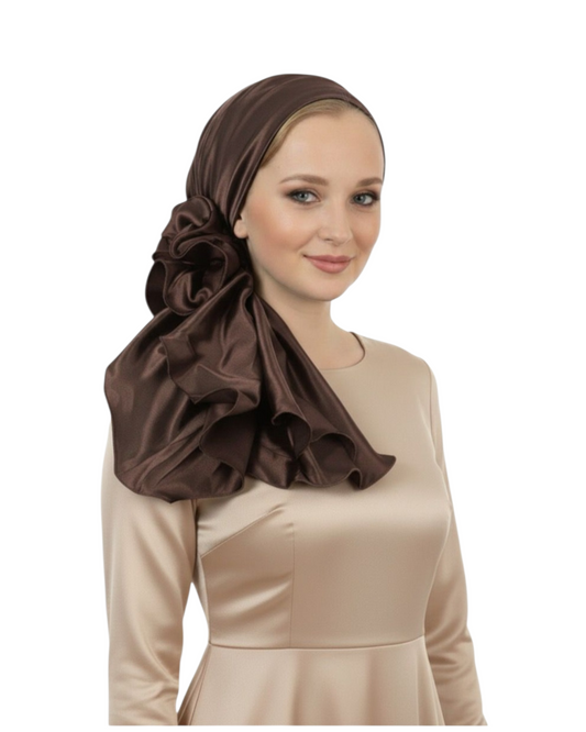 Rinati Lakel Dark Brown Silk Scarf with Scrunchie
