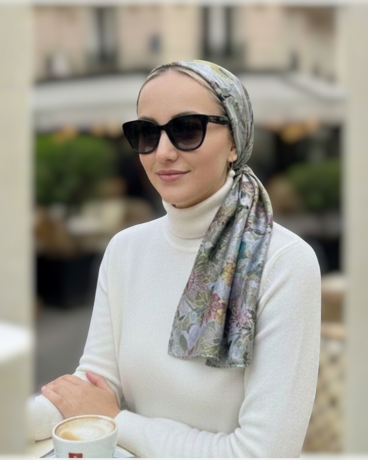 Rinati Multicolor Floral Long Scarf with Scrunchie - Keter Hayofi Mitpachot