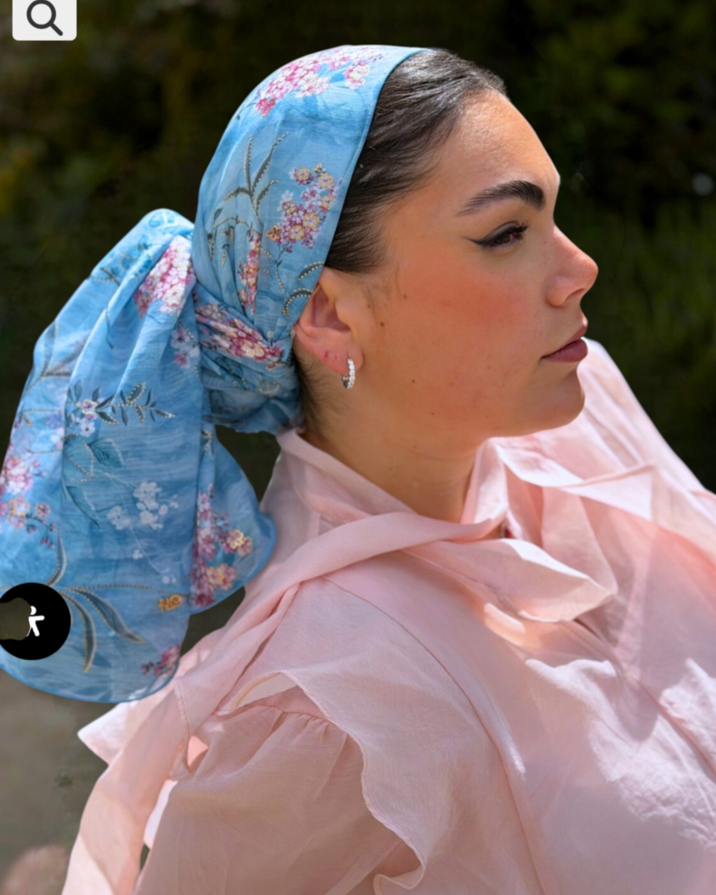 Rinati Blue Floral Long Scarf with Scrunchie - Keter Hayofi Mitpachot