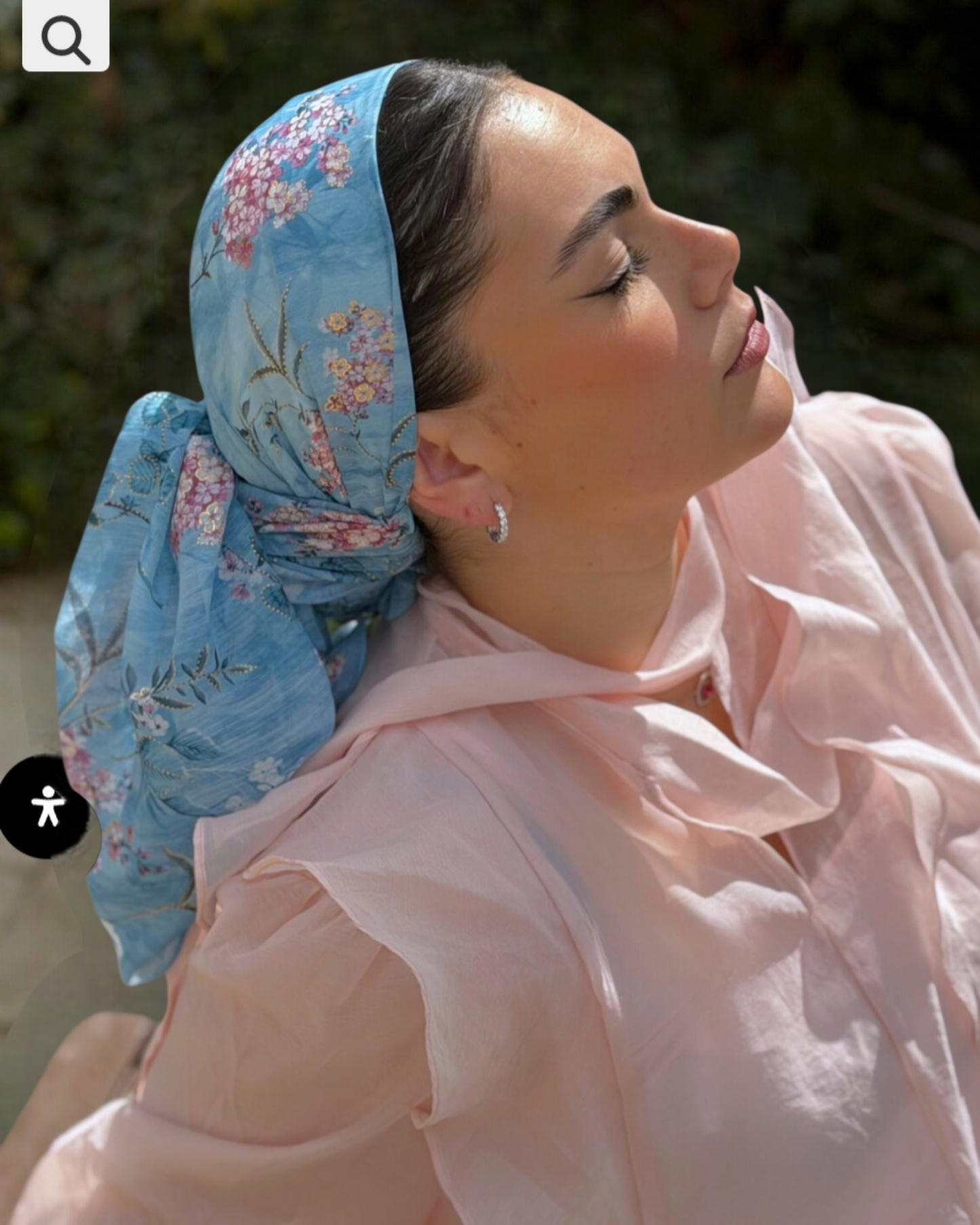 Rinati Blue Floral Long Scarf with Scrunchie - Keter Hayofi Mitpachot