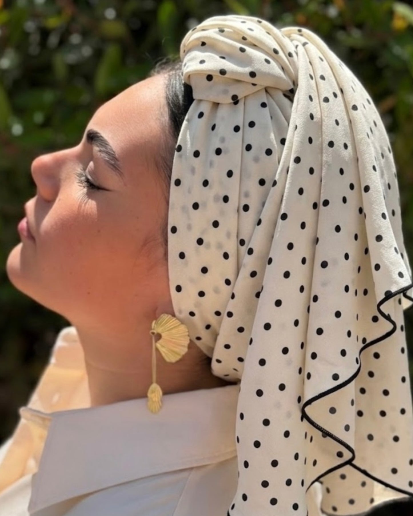 Rinati Autumn Polka Dot Long Scarf with Scrunchie