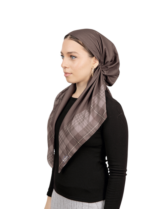 Brown Plaid Pretied Scarf