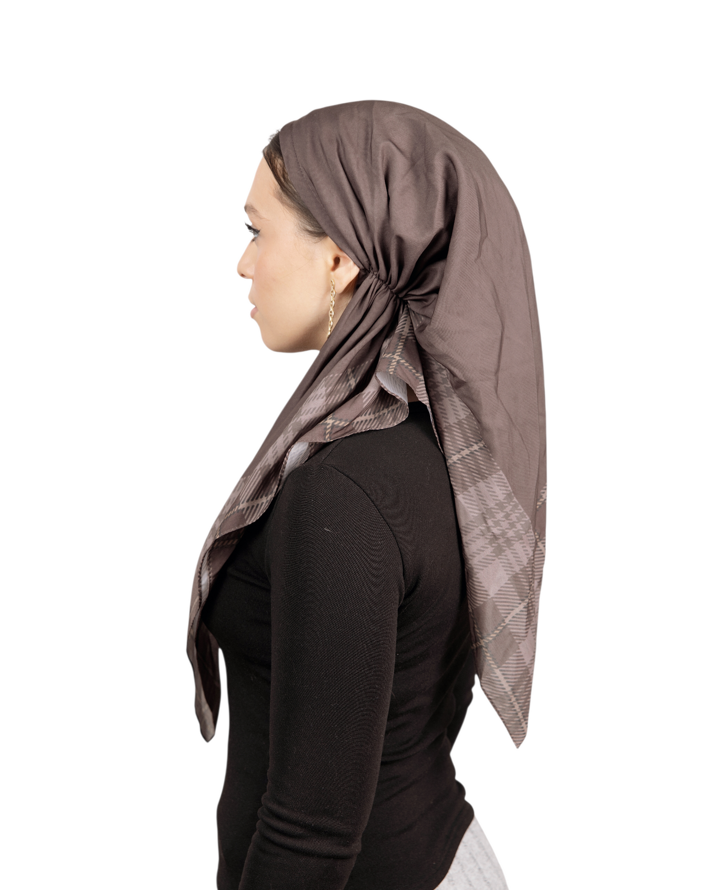 Brown Plaid Pretied Scarf - Keter Hayofi Mitpachot