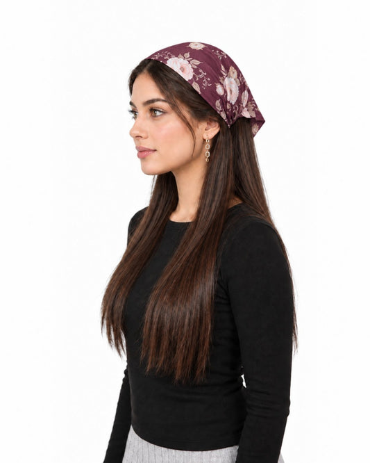 Burgundy Blossom Pretied Bandana - Keter Hayofi Mitpachot