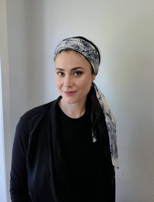 Navy Blue Toile Headband Scarf