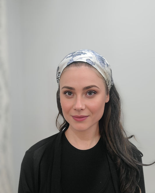 Navy Blue Toile Pretied Bandana